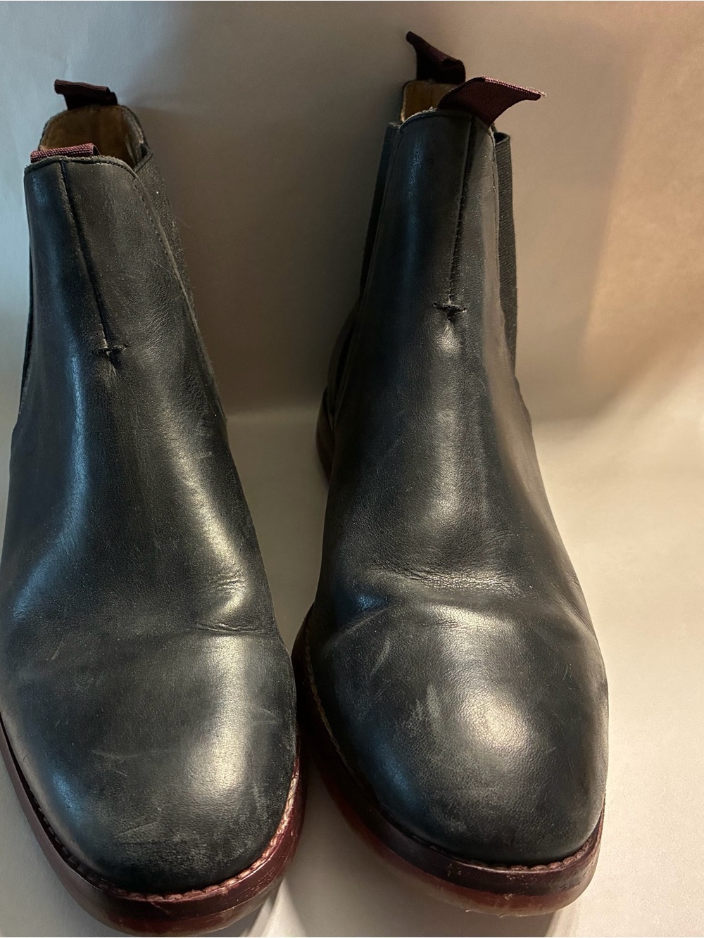 Men's Black Leather Chelsea Boots with Burgundy Accents